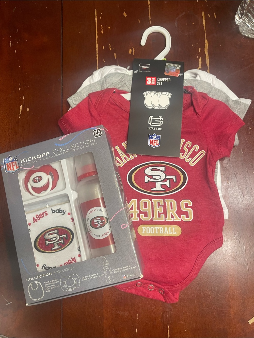 BUNDLE:  NFL San Francisco 49ers Red Baby 3-Pack Bodysuit Set with Team Logo